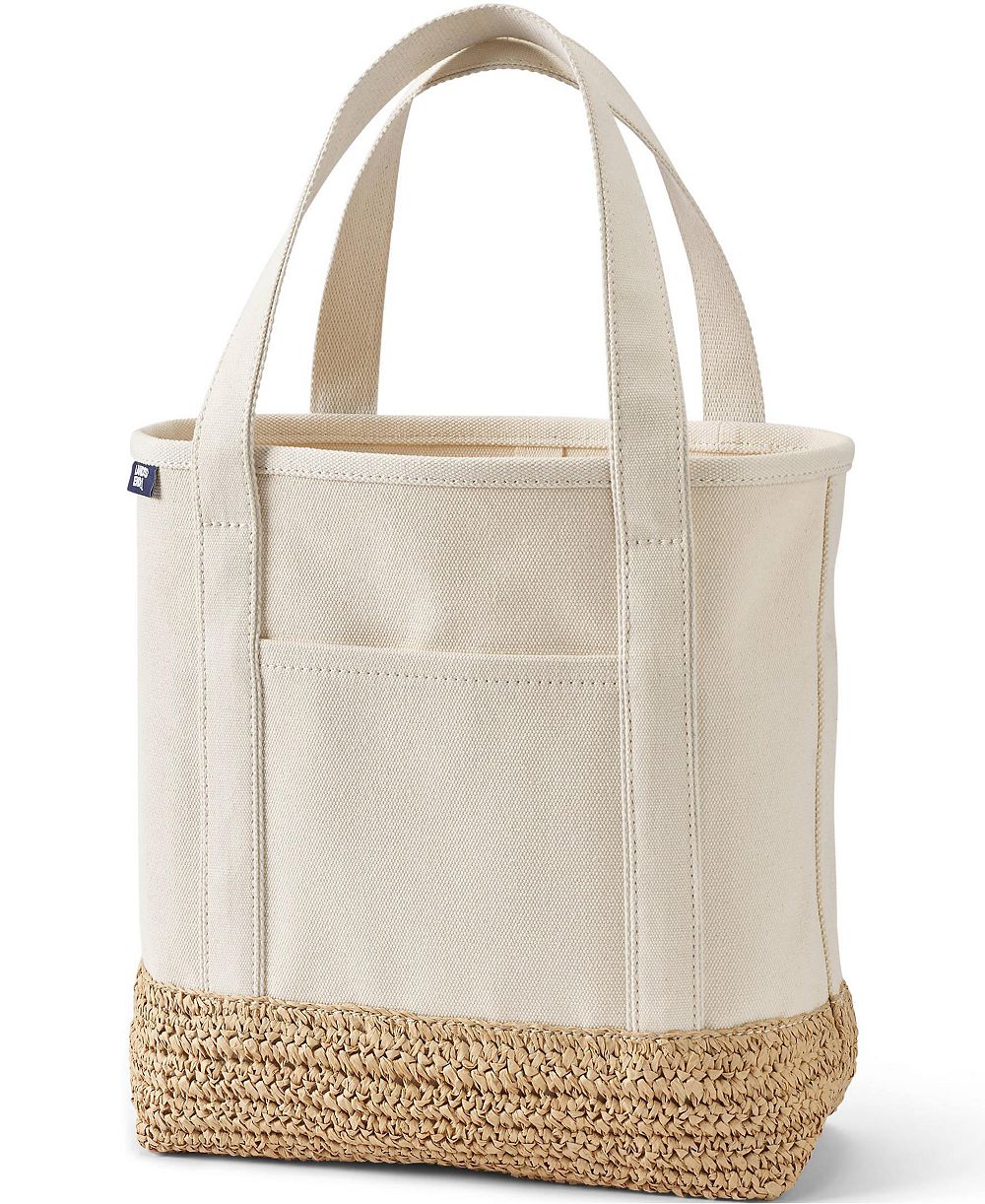 Lands' End Medium Raffia Open Top Canvas Tote Bag