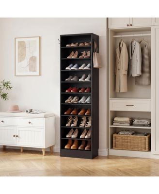 Aheaplus 10-Tiers Tall Shoe Cabinet with Hooks, Entryway Shoe Storage Organizer
