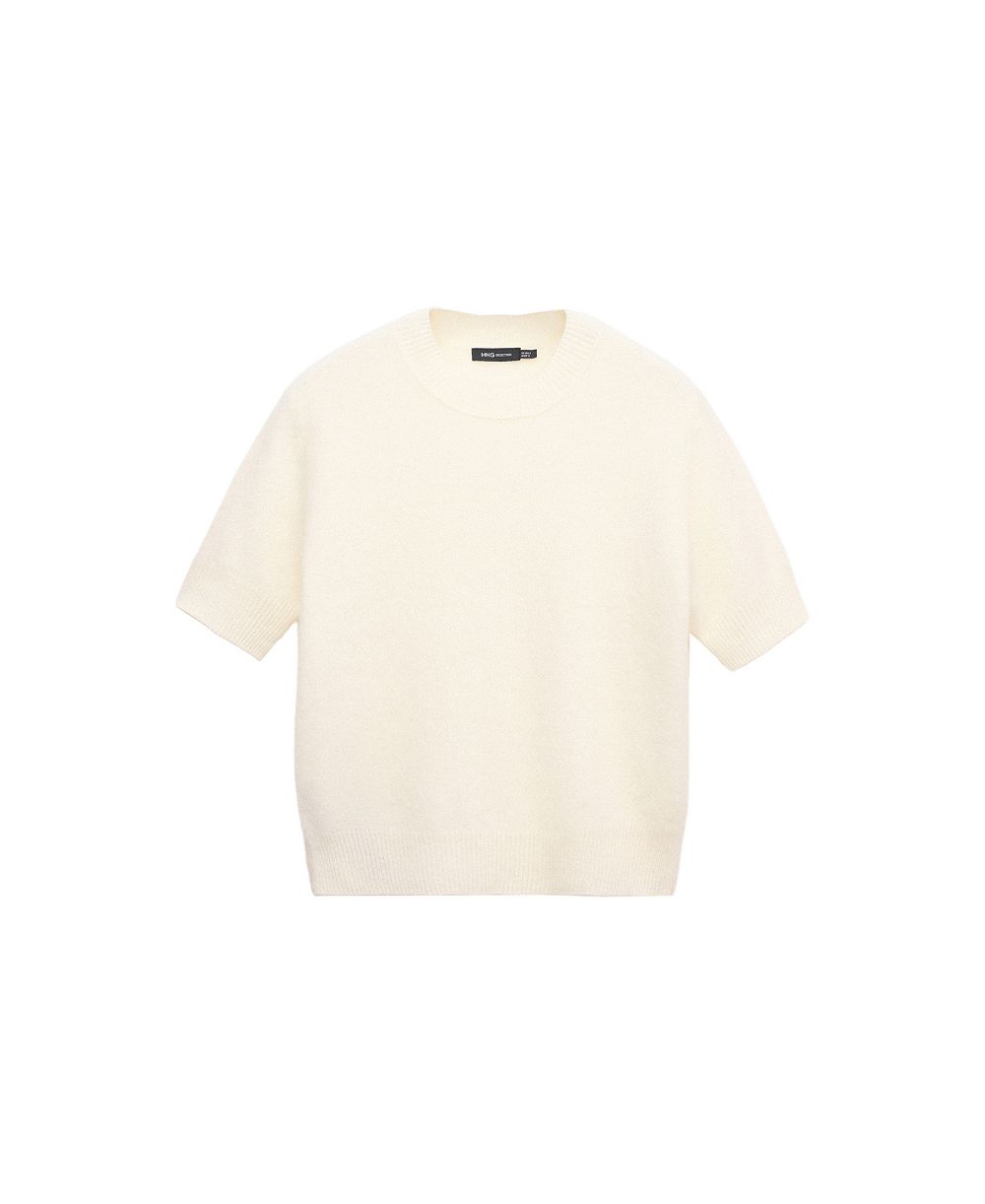 MANGO Women's Selection Wool Crewneck Short-Sleeved Sweater