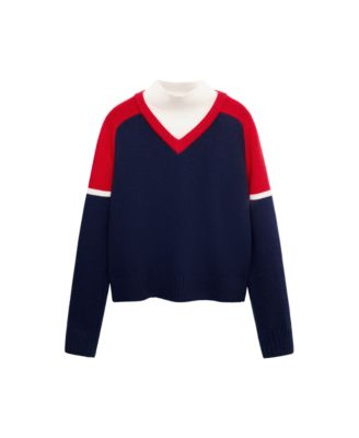 MANGO Women's Selection High Neck Contrast-Overlay Wool-Blend Sweater