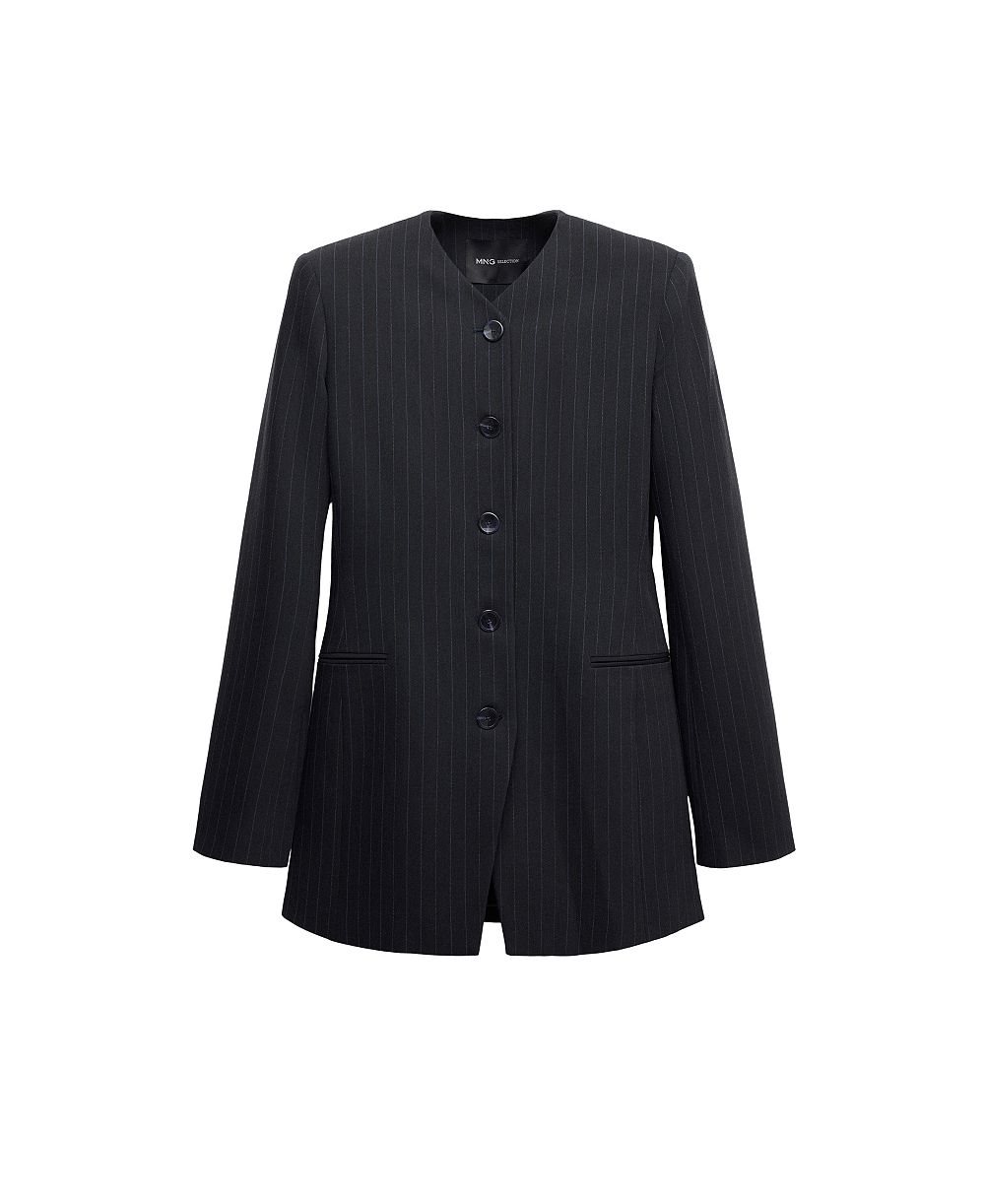 MANGO Women's Selection Pinstripe V-Neck Wool-Blend Blazer