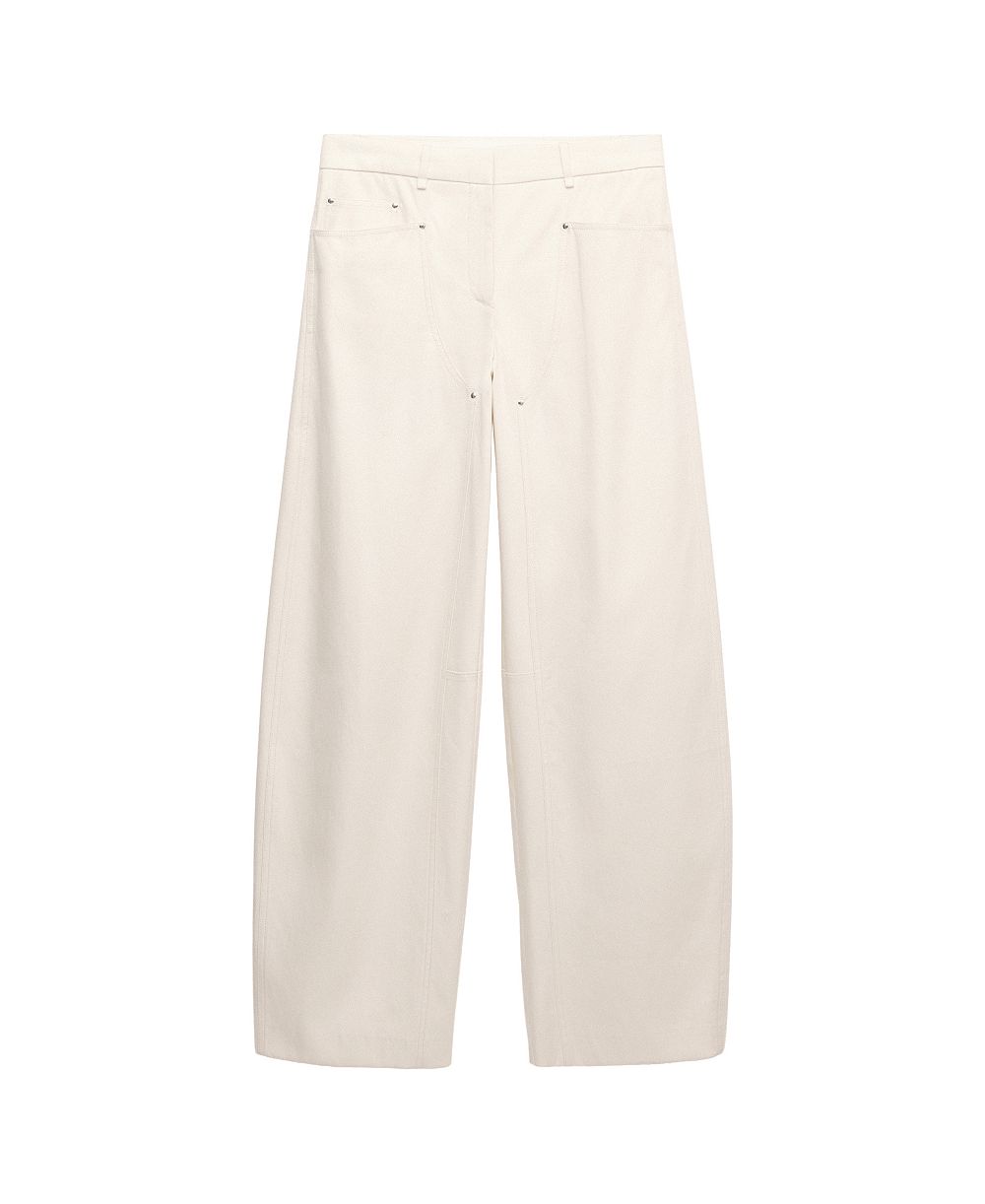 MANGO Women's Selection Mid-Rise Balloon Cotton-Blend Pants with Decorative Seams