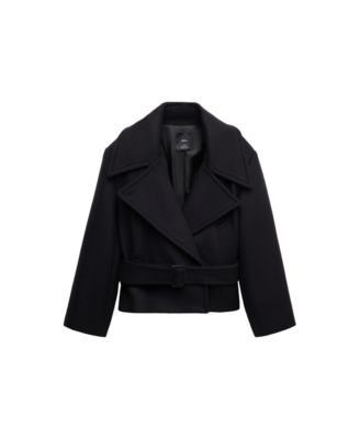 MANGO Женское удлиненное пальто из шерстяной смеси с поясом из коллекции Selection