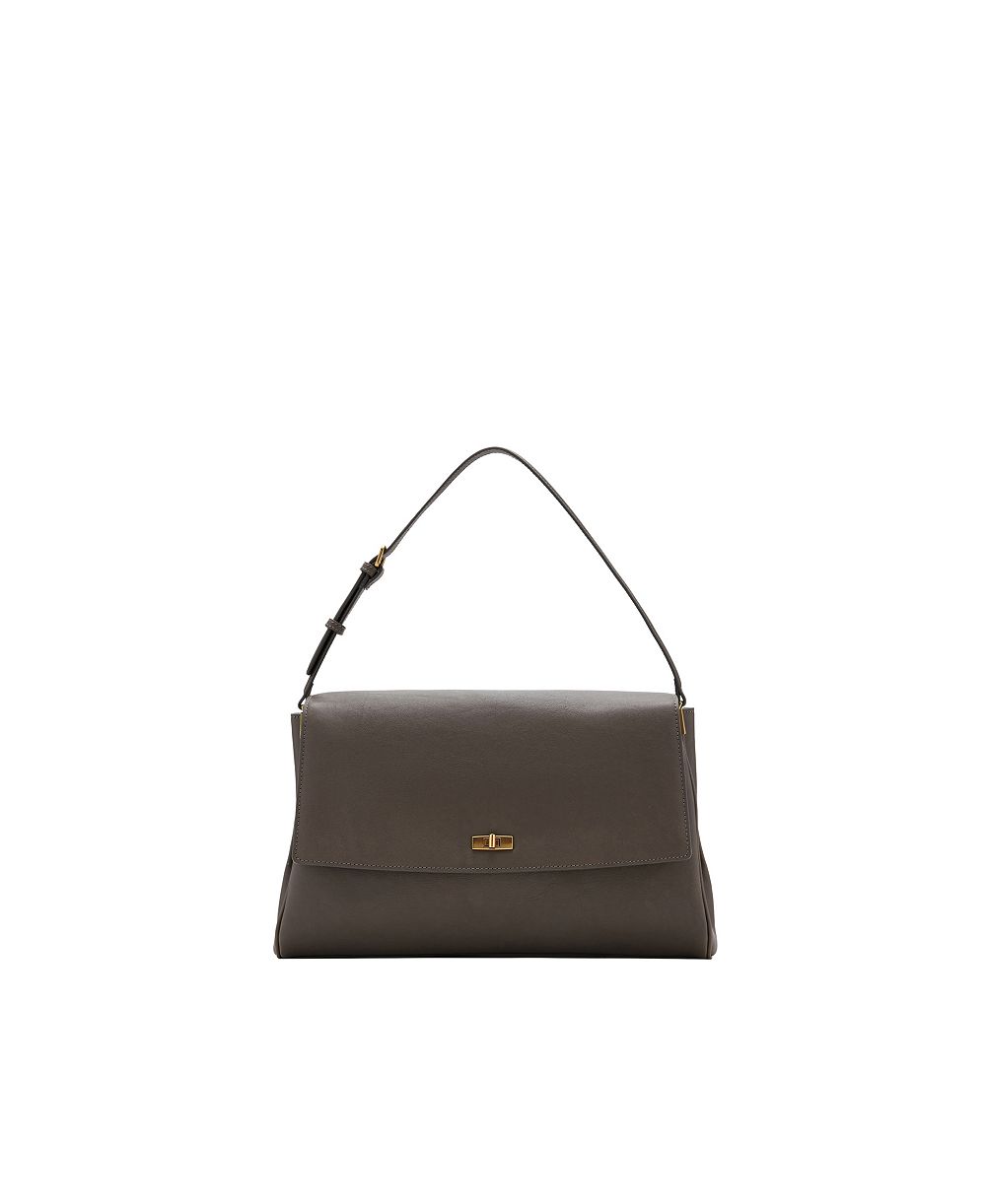 MANGO Women's Selection Medium Leather Flap Shoulder Bag