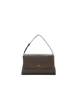 MANGO Women's Selection Medium Leather Flap Shoulder Bag