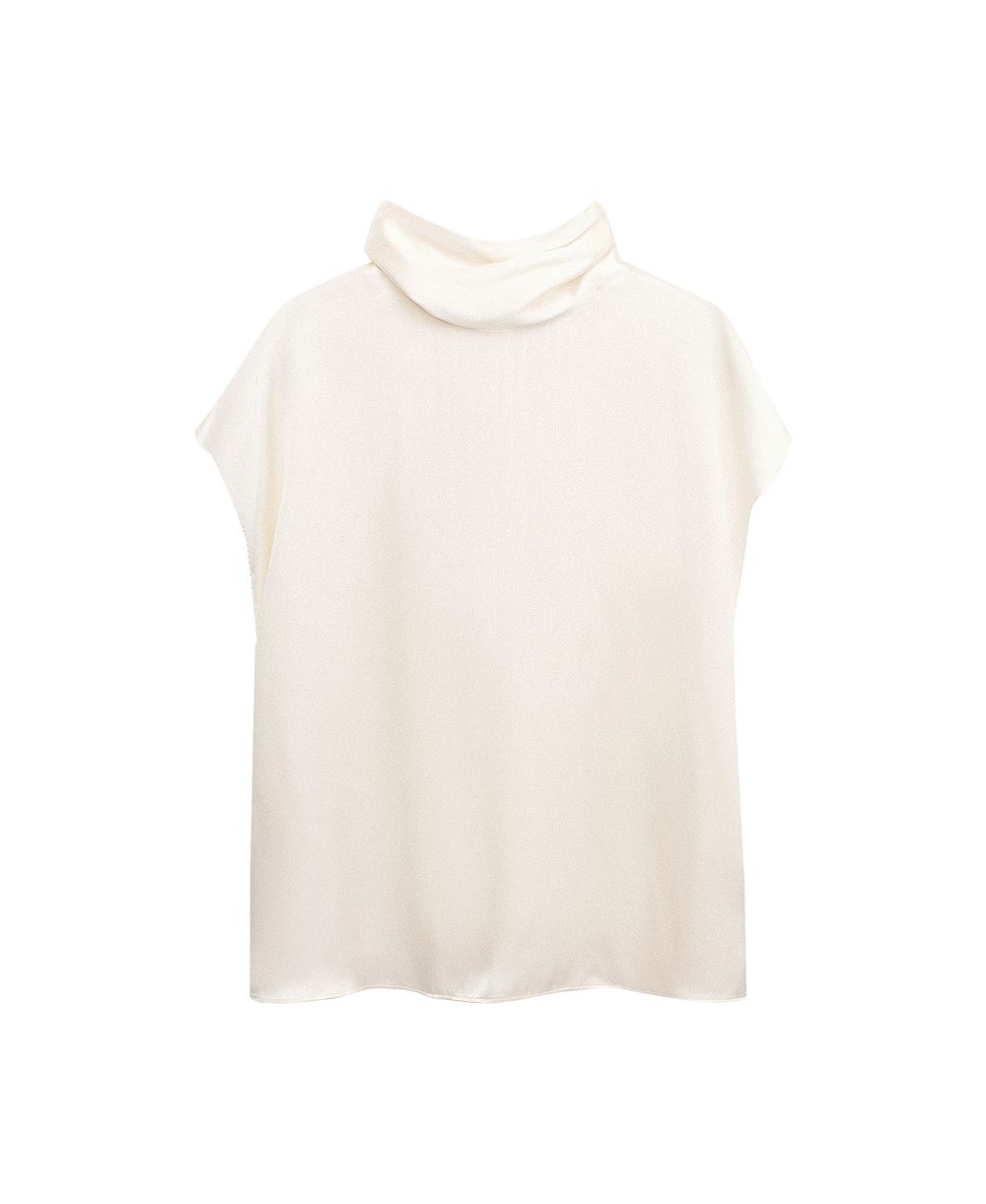MANGO Women's Selection High-Neck Short-Sleeve Silk Blouse