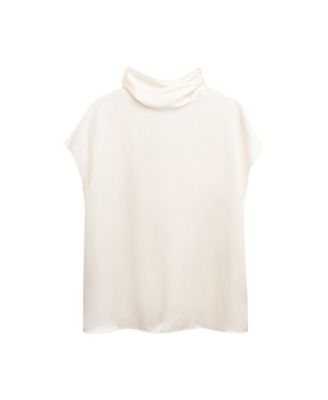 MANGO Women's Selection High-Neck Short-Sleeve Silk Blouse