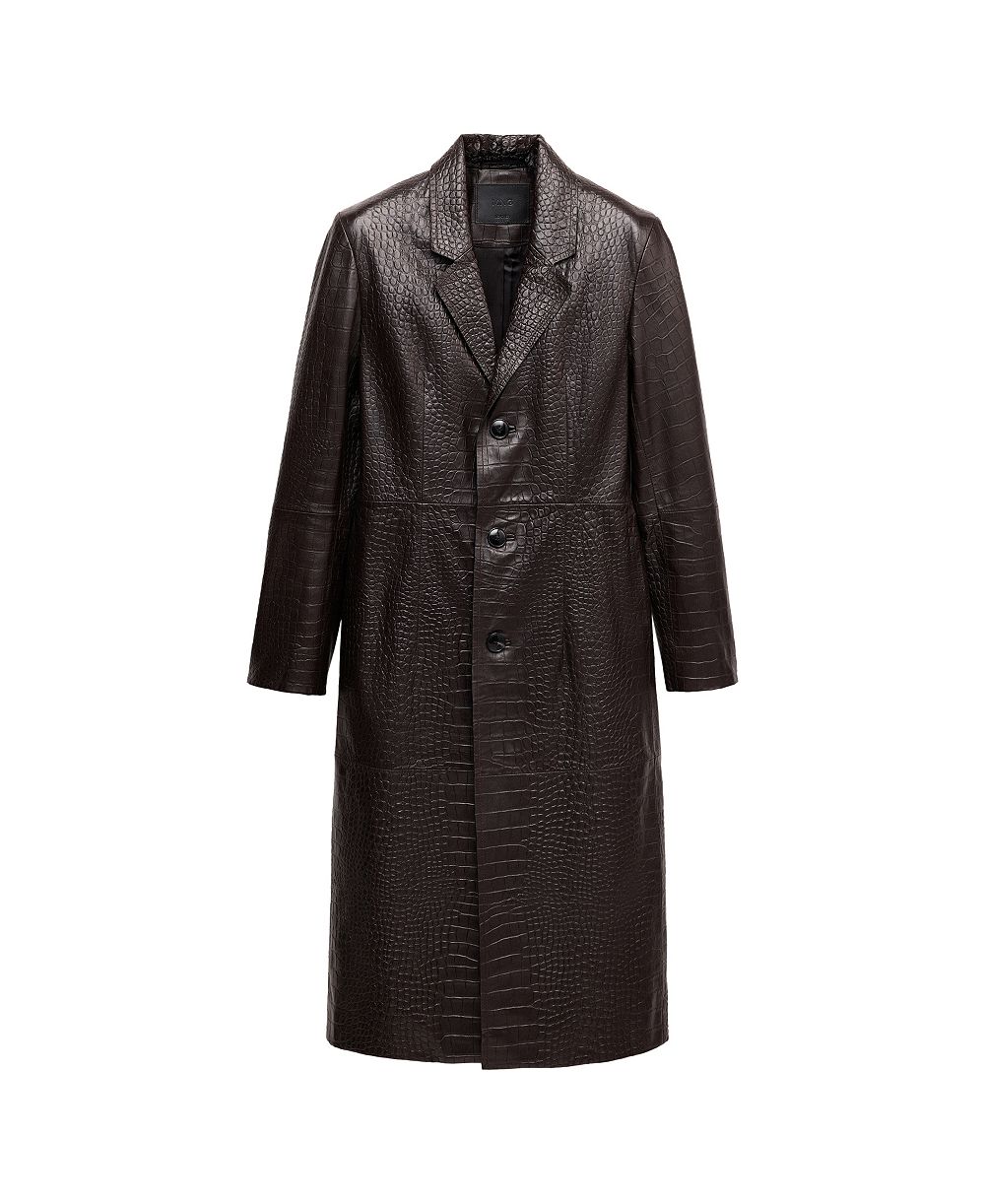 MANGO Women's Selection Croco-Effect Leather Long Coat