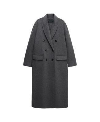 MANGO Женское длинное двубортное пальто из шерсти и кашемира из коллекции Selection