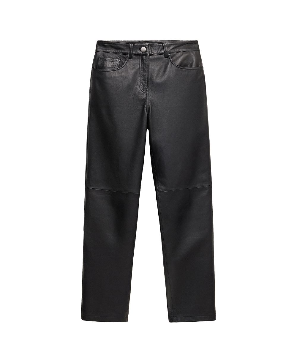 MANGO Women's Selection Straight-Fit Mid-Rise Leather Pants