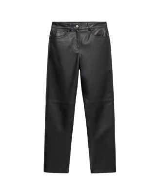 MANGO Women's Selection Straight-Fit Mid-Rise Leather Pants
