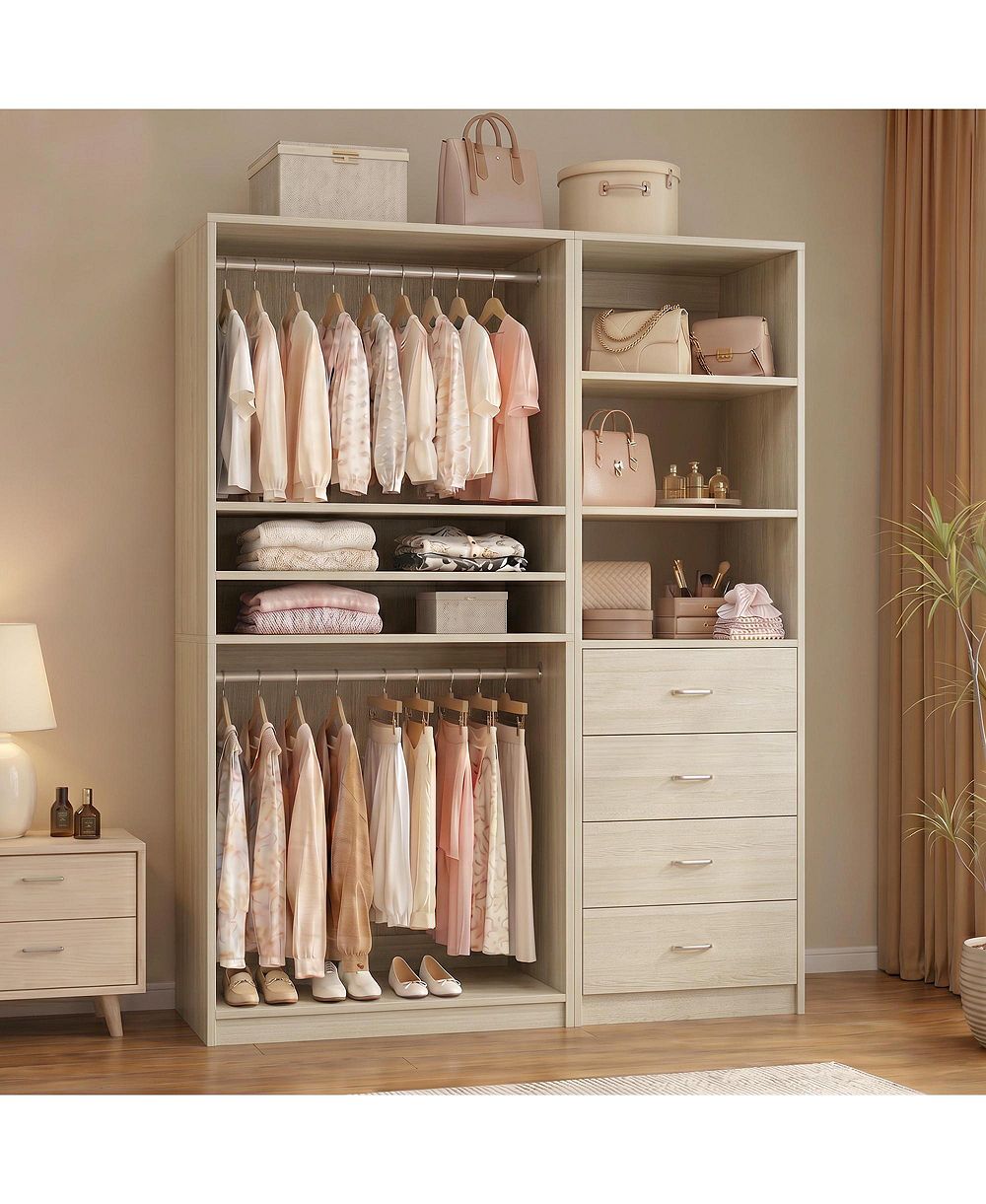 Aheaplus Wooden Closet Organizers Set with 4-Drawers and 5-Shelves, Closet System