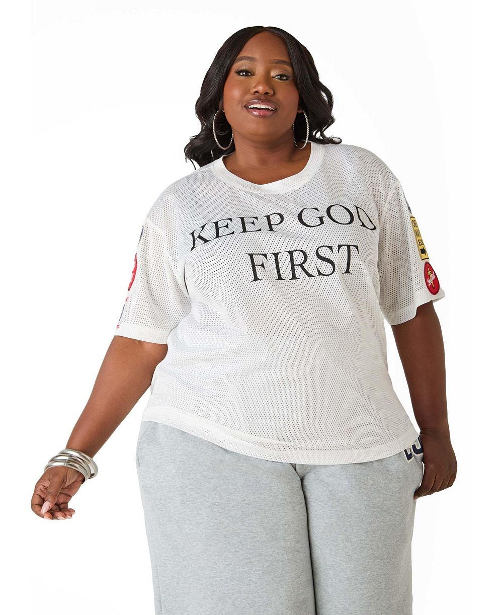 Джерси Ashley Stewart God First Patchwork большого размера