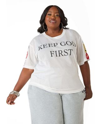 Ashley Stewart Plus Size God First Patchwork Mesh Jersey