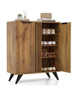 Costway Modern Shoe Cabinet, 4-Tier Wooden Shoe Storage Cabinet with 2 Doors