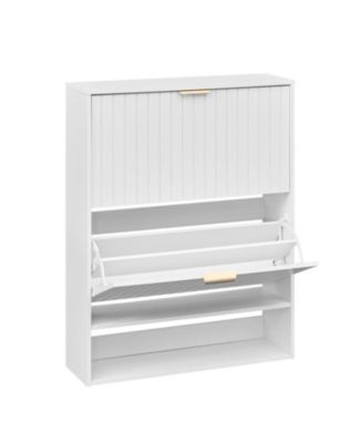 GOUUN 40-Inch Fluted Shoe Cabinet with 2 Flip Drawers and Open Compartment