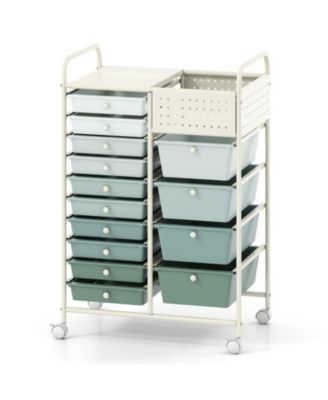 GOUUN 14-Drawer Utility Cart with Steel Tabletop and Pegboard Panels