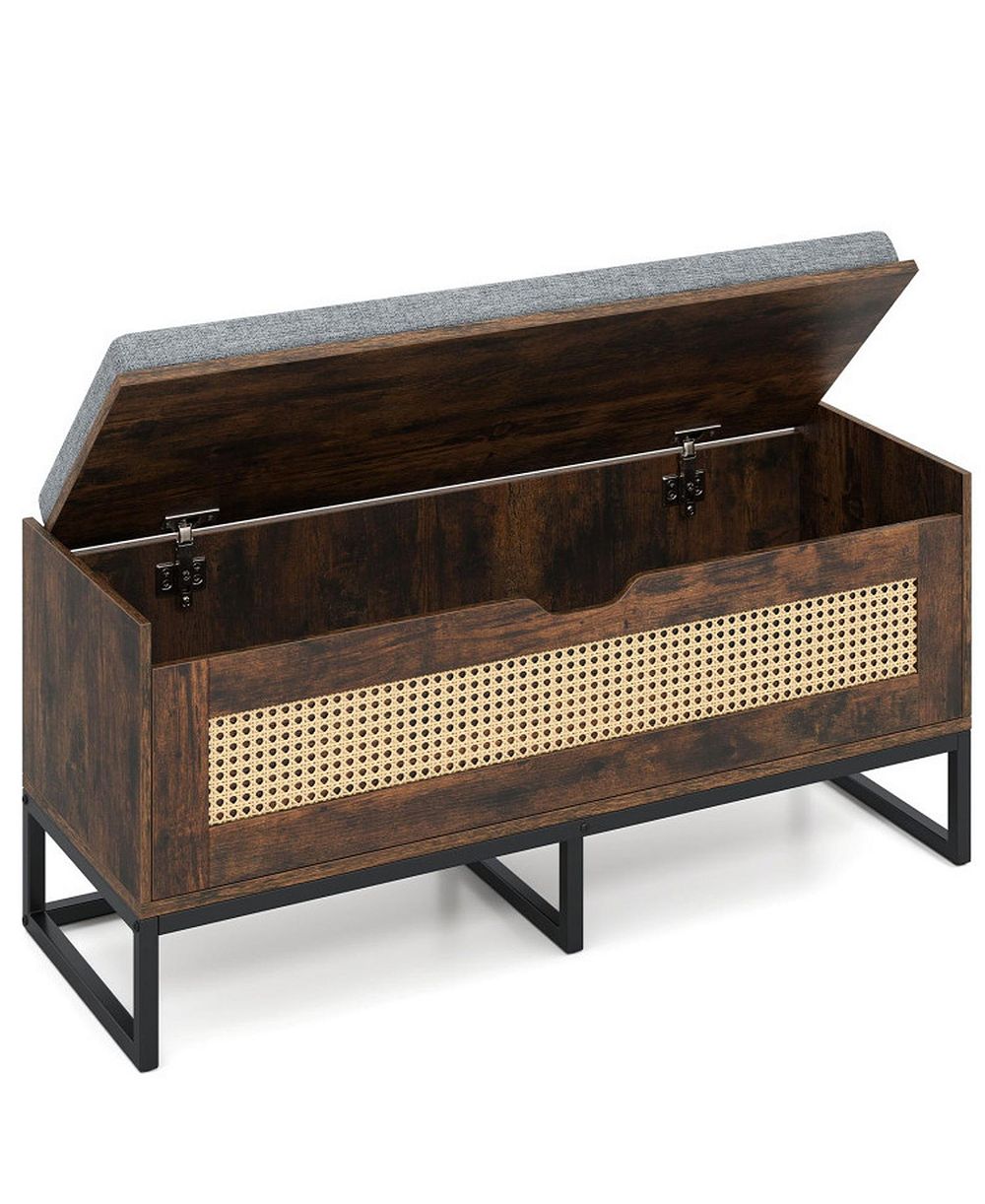 GOUUN 39.5-Inch Wicker Storage Bench with Padded Flip-Top Seat