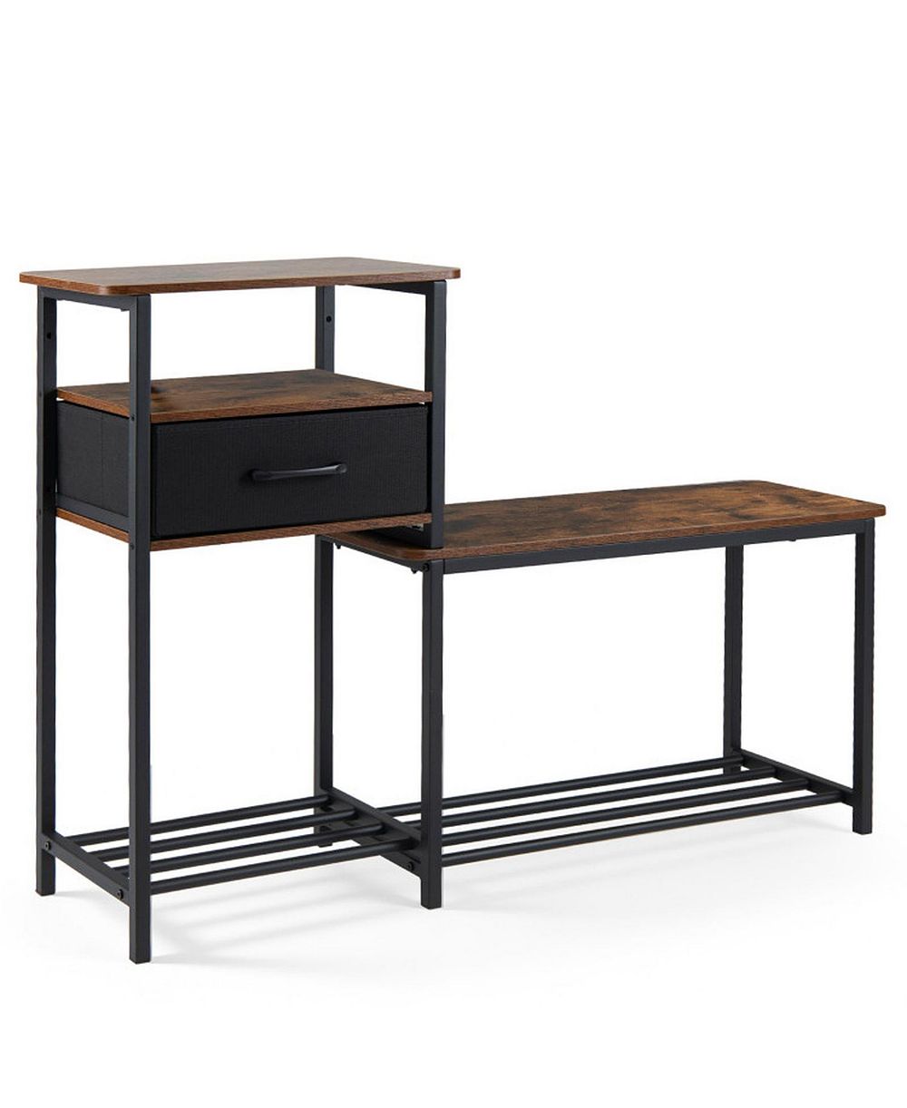 GOUUN 3-Tier Shoe Rack Bench with Fabric Drawer and Metal Frame