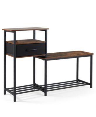 GOUUN 3-Tier Shoe Rack Bench with Fabric Drawer and Metal Frame