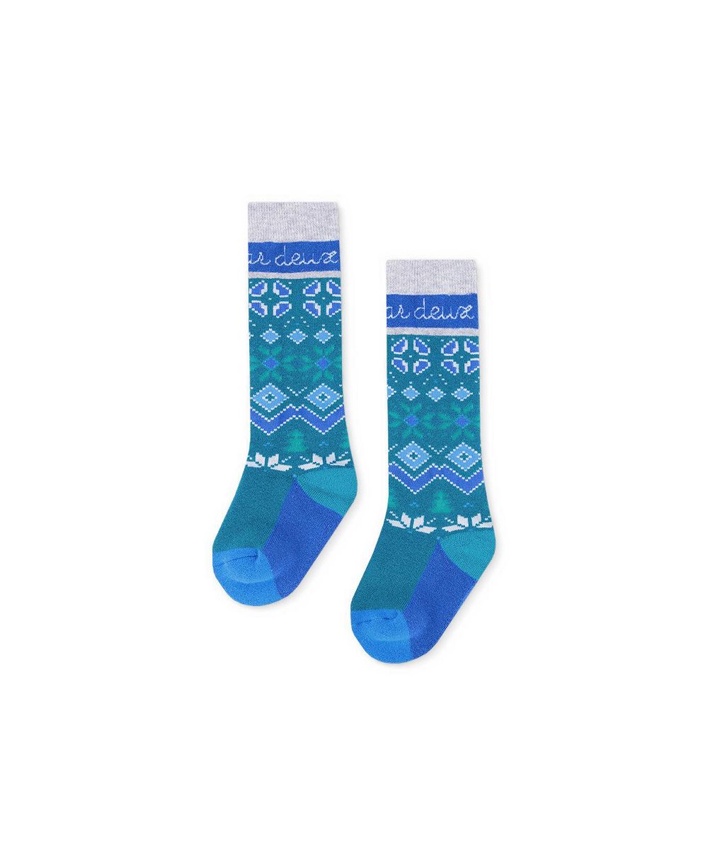 Deux par Deux Boys' 4-20 Merino Wool-Blend Fair Isle Mid-Calf Ski Socks