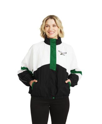 WEAR by Erin Andrews Women's White/Black Philadelphia Eagles Throwback Crinkle Full-Snap Hooded Windbreaker Jacket