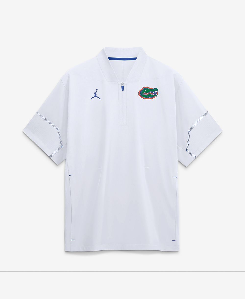 Мужская куртка Jordan White Florida Gators 2026 Sideline с коротким рукавом и четвертьзастежкой