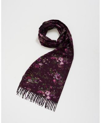 Fable England Women's Eve Floral Long Fringed Scarf in Burgundy