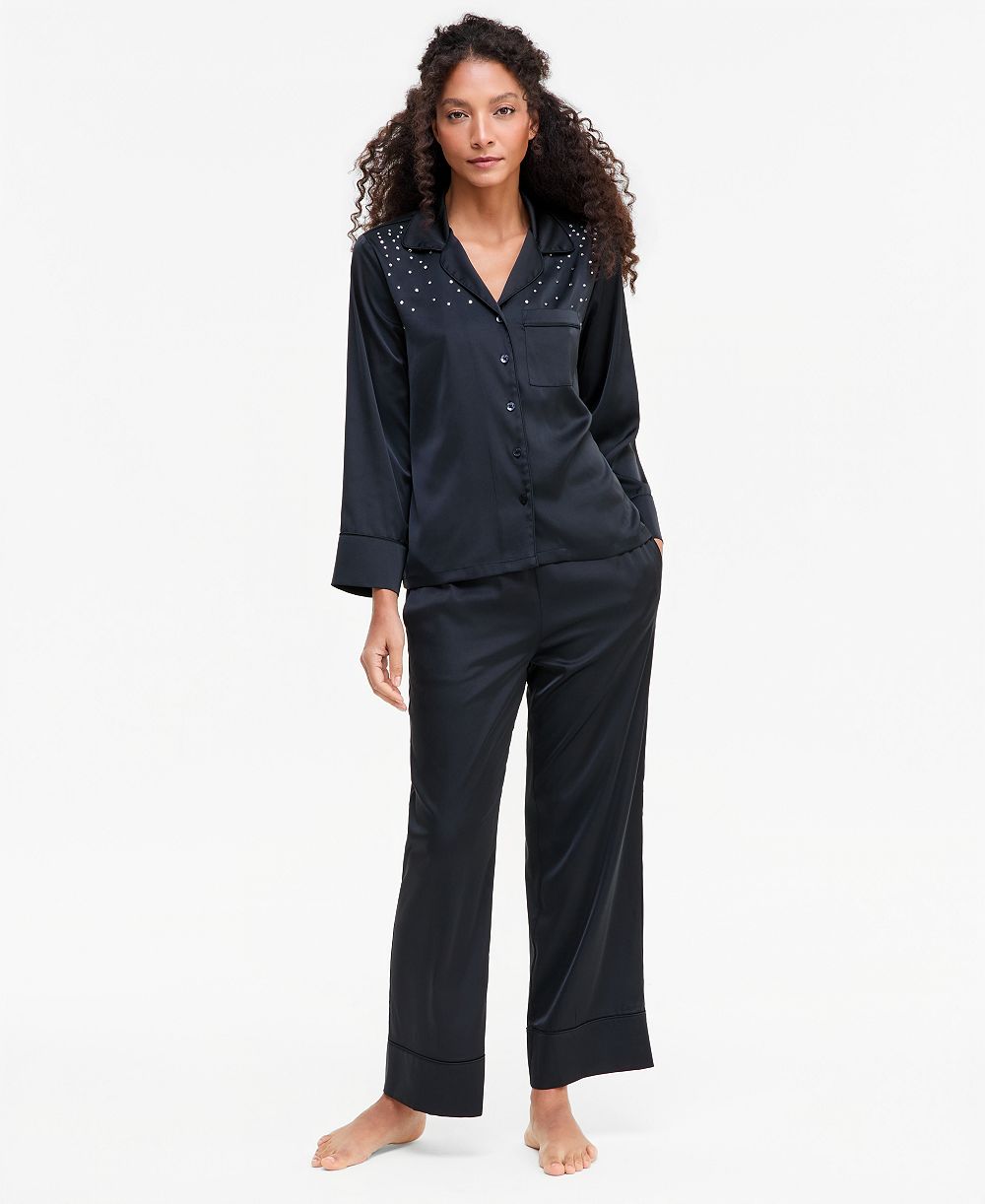 I.N.C. International Concepts Women's Diamonte Satin Long Pajama Set, Created for Macy's