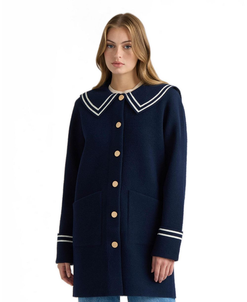NVLT Women's Mink Eyelash Sailor Collar Coatigan