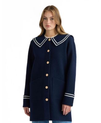 NVLT Women's Mink Eyelash Sailor Collar Coatigan
