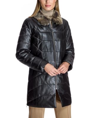 Julia & Stella by Maximilian Women's Julia and Stella by Maximilian Toscana Collar Quilted Leather Coat