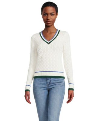 Lands' End женский свитер с V-образным вырезом и кабельной вязкой Drifter