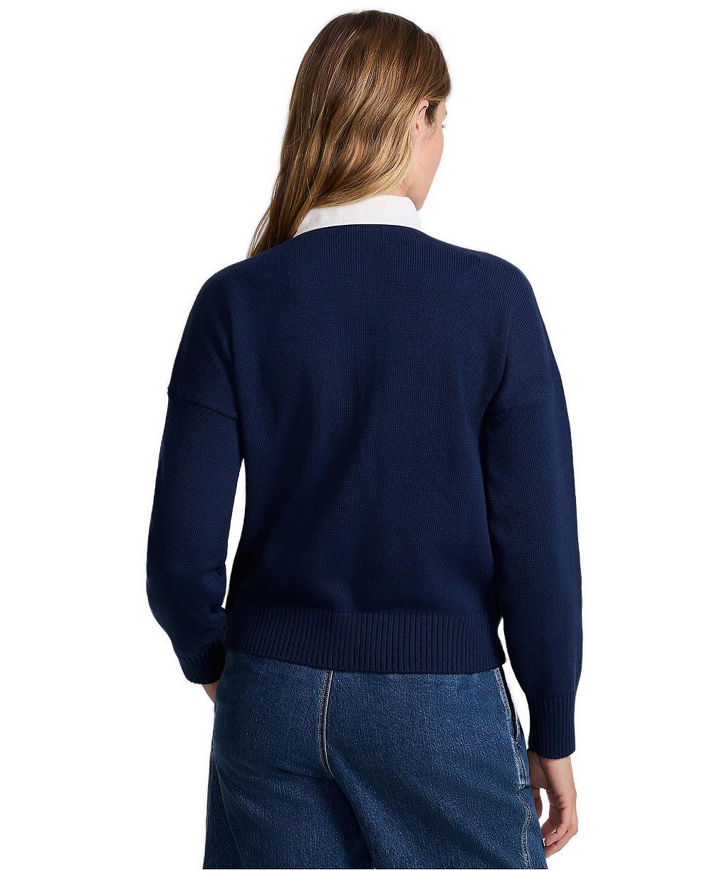 lands' end женский свитер-регби с тканым воротником drifter jacquard