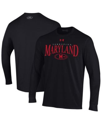 Men's Under Armour Black Maryland Terrapins 2026 Sideline Performance Cotton Long Sleeve T-Shirt