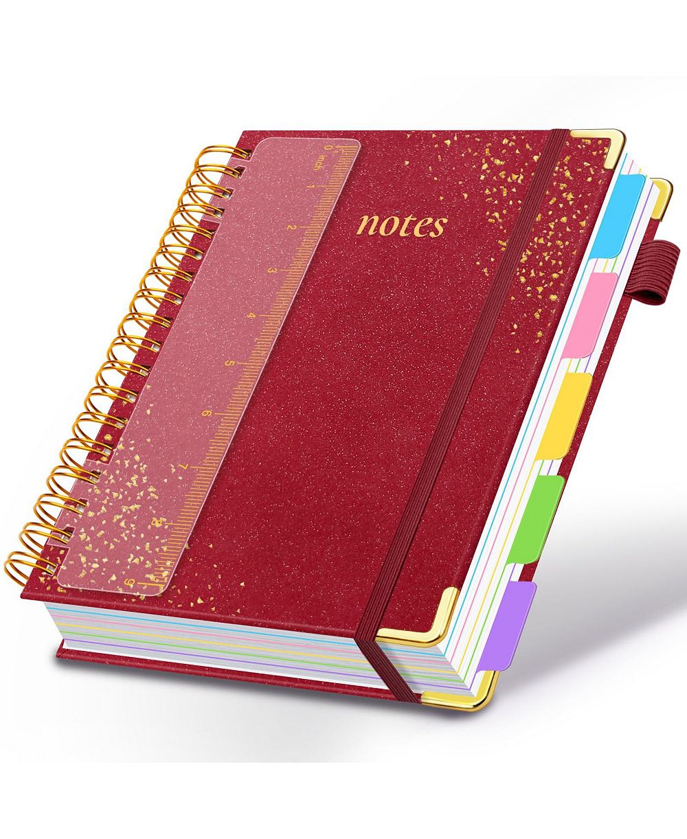 DANRONG Hardcover Spiral Notebook 5 Subject Dividers Tabs College Ruled Journal With Pen Holder