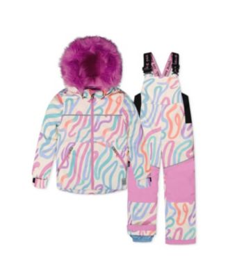 Deux par Deux Toddler Girls ( 2T TO 5T ) Two Piece Discover Snowsuit Multicolored Line Print