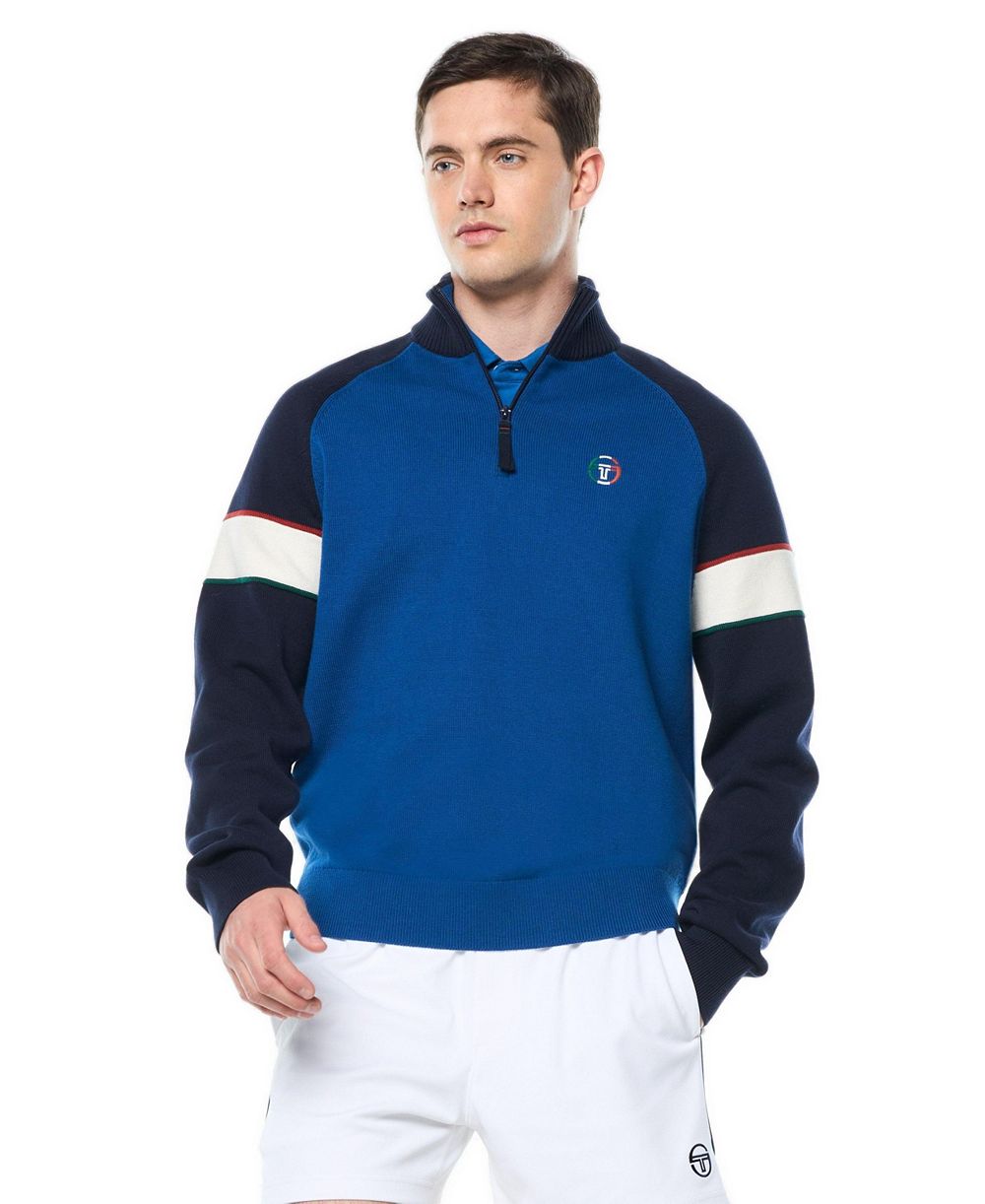 Мужской свитер с воротником-стойкой и четвертьзастежкой Sergio Tacchini, расцветка Tricolore