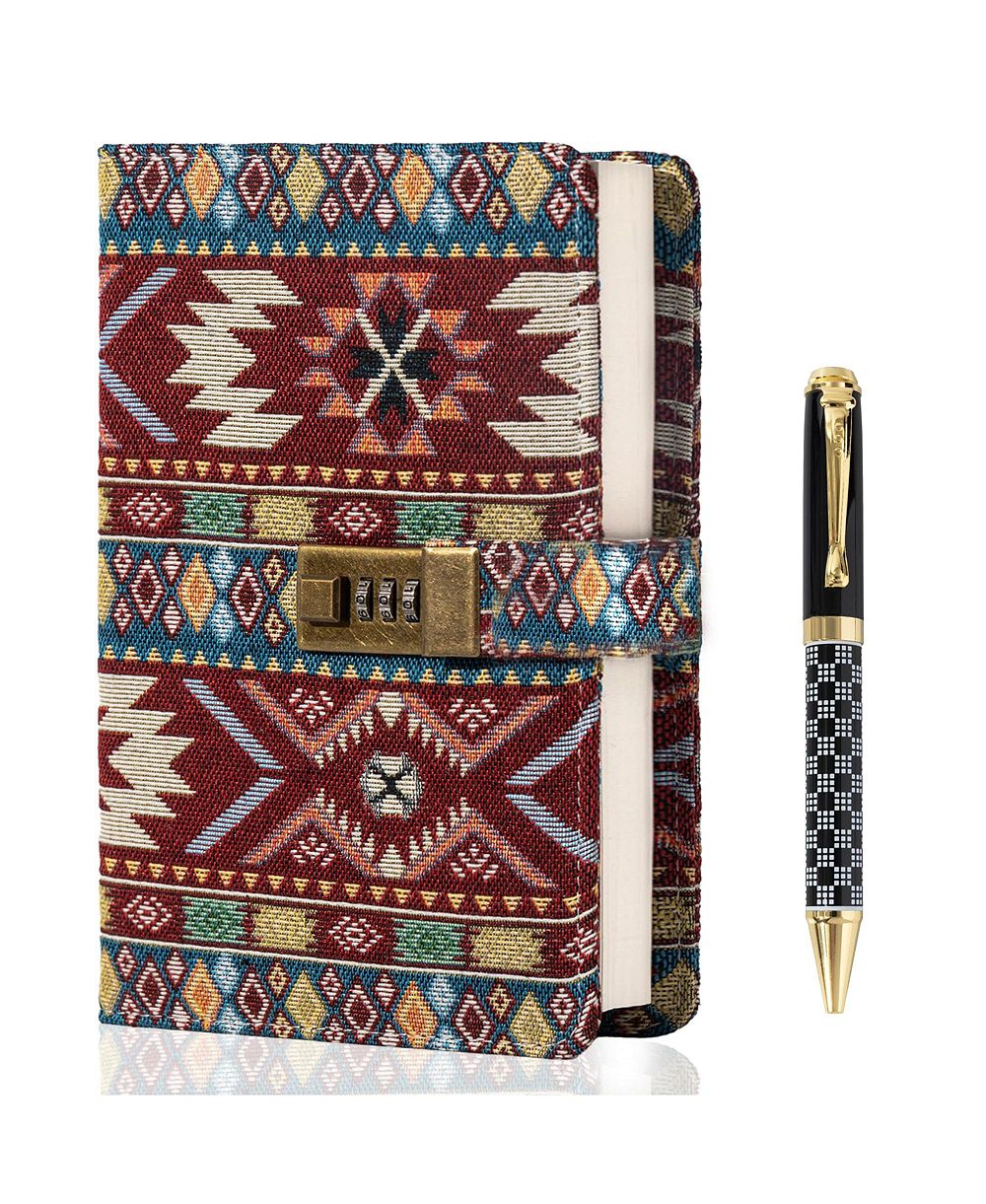 DANRONG Fabric Cover Lock Diary Lined Hardcover Journal With Pen Numbered Pages Writing Planning