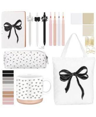 DANRONG Coquette Stationery Gift Set With Mug Notebook Tote Bag Pens Highlighters Pencil Pouch Desk Accessories