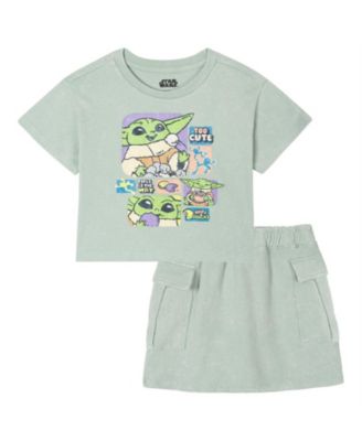 The Mandalorian Girls' 4-16 Grogu Graphic Mineral-Wash T-Shirt and Skort, 2-Piece Set