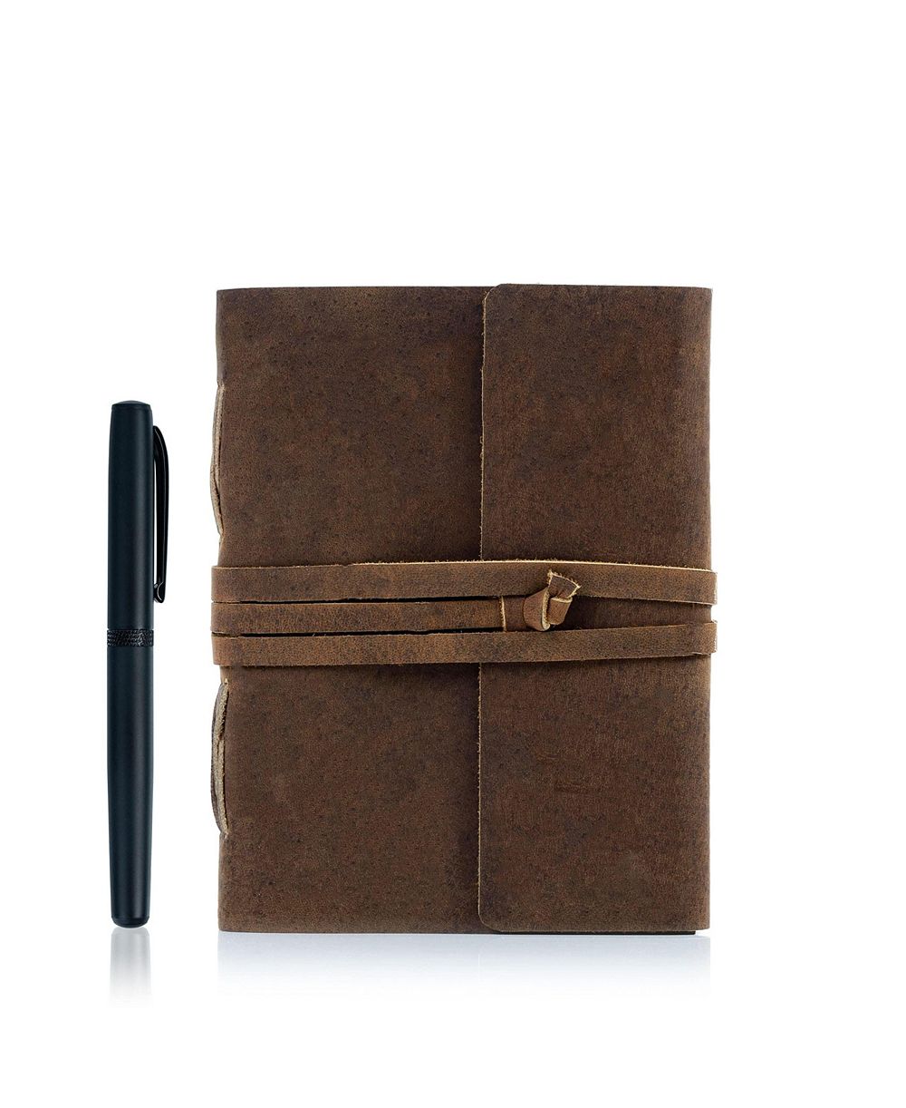DANRONG Handmade Full Grain Buffalo Leather Journal With Luxury Pen Lined Paper Writing Notebook