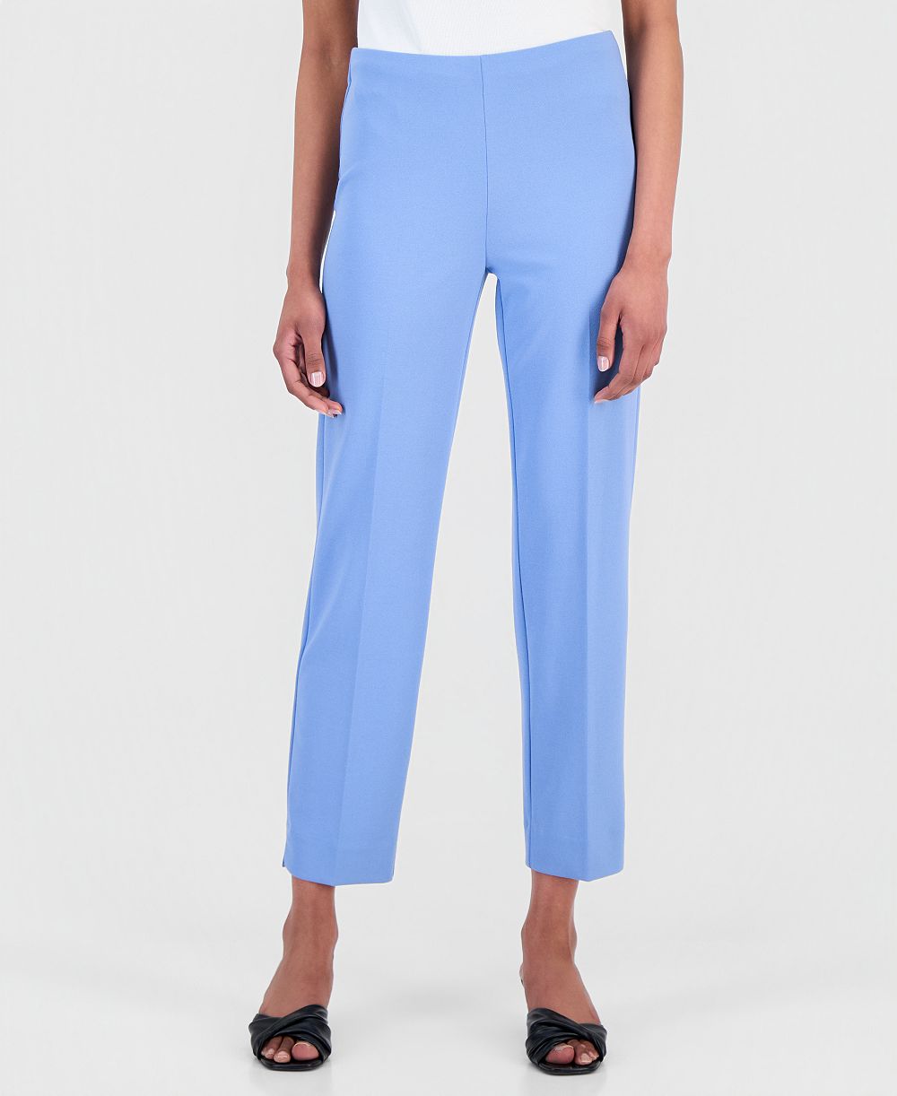 Anne Klein Women's Stretch Crepe Pull-On Hollywood Waist Straight Ankle Pants, Regular & Petite