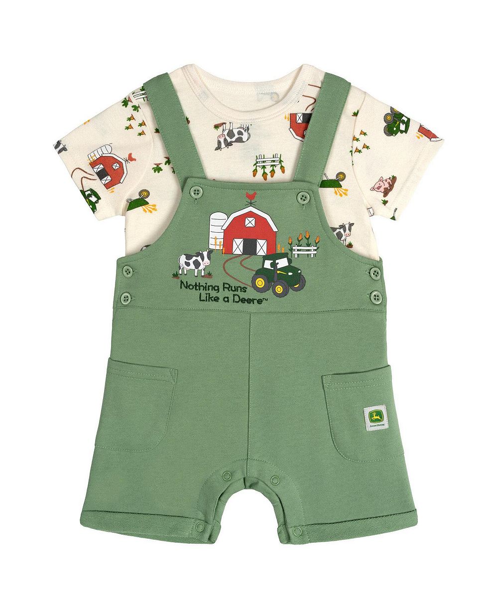 John Deere Детский комплект из 2 предметов для мальчиков 2T-5T: футболка с круглым вырезом и короткими рукавами с принтом фермы и комбинезон