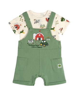 John Deere Toddler Boys' 2T-5T Farm Print Crewneck Short-Sleeve Tee and Shortalls, 2-Piece Set