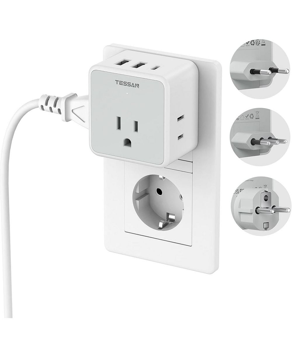 TESSAN европейский и итальянский адаптер для путешествий с 3 розетками и 3 USB-портами