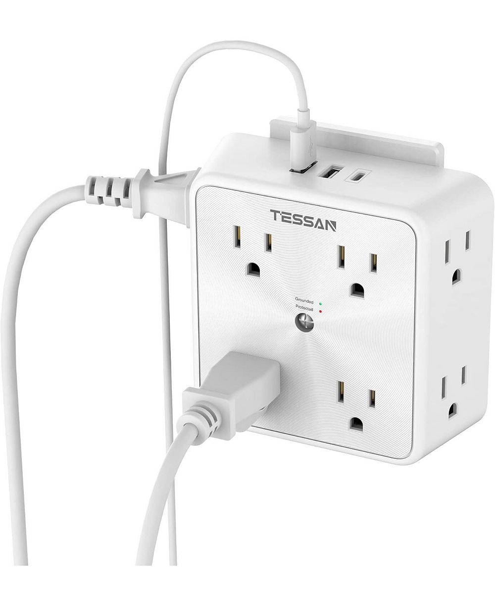 TESSAN Зарядное устройство в розетку с 8 выходами и 3 USB-портами (1 USB-C), защитой от скачков напряжения 1700 Дж для североамериканских вилок