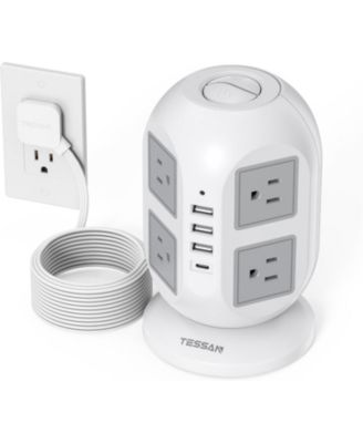 Блок розеток TESSAN с 8 гнездами AC, 4 портами USB (USB-C) и кабелем длиной 10 футов для североамериканских вилок