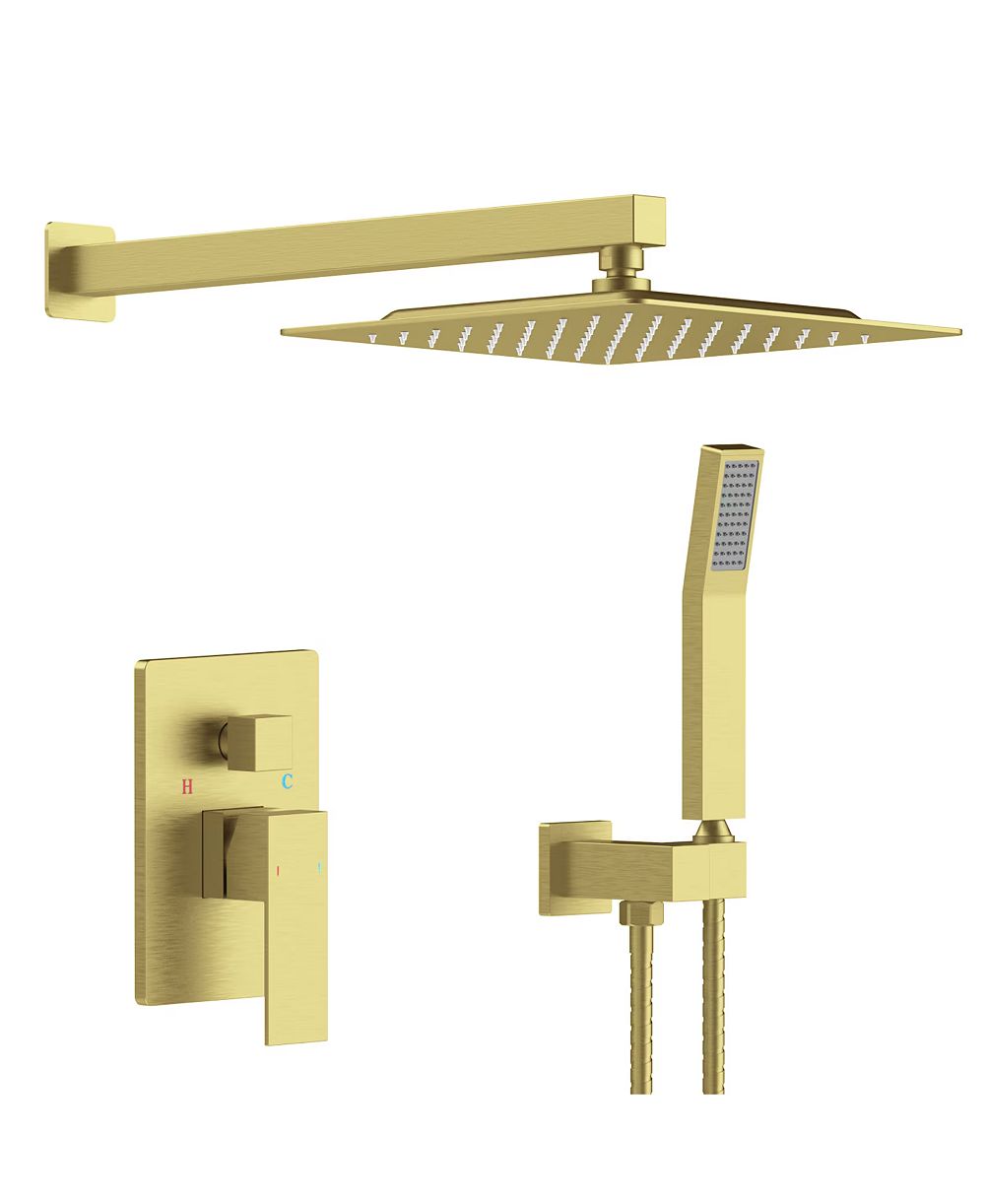 BUSDAYS Brushed Wall Mount Shower System 10 Inch Rainfall Head with Handheld Faucet Brass Valve Rough In Included