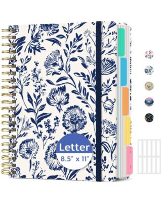 DANRONG Aesthetic Floral Spiral Notebook 5 Subject Dividers College Ruled Hardcover Journal For Work School